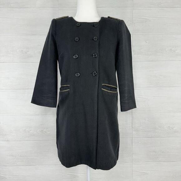 MAJE Double Breasted Coat Jacket Size 38 US M Military Black Preppy Academia - Picture 15 of 15